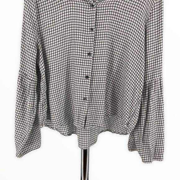 Madewell Bell Sleeve Button Down Shirt Blouse in Black White Windowpane size L - Picture 6 of 15